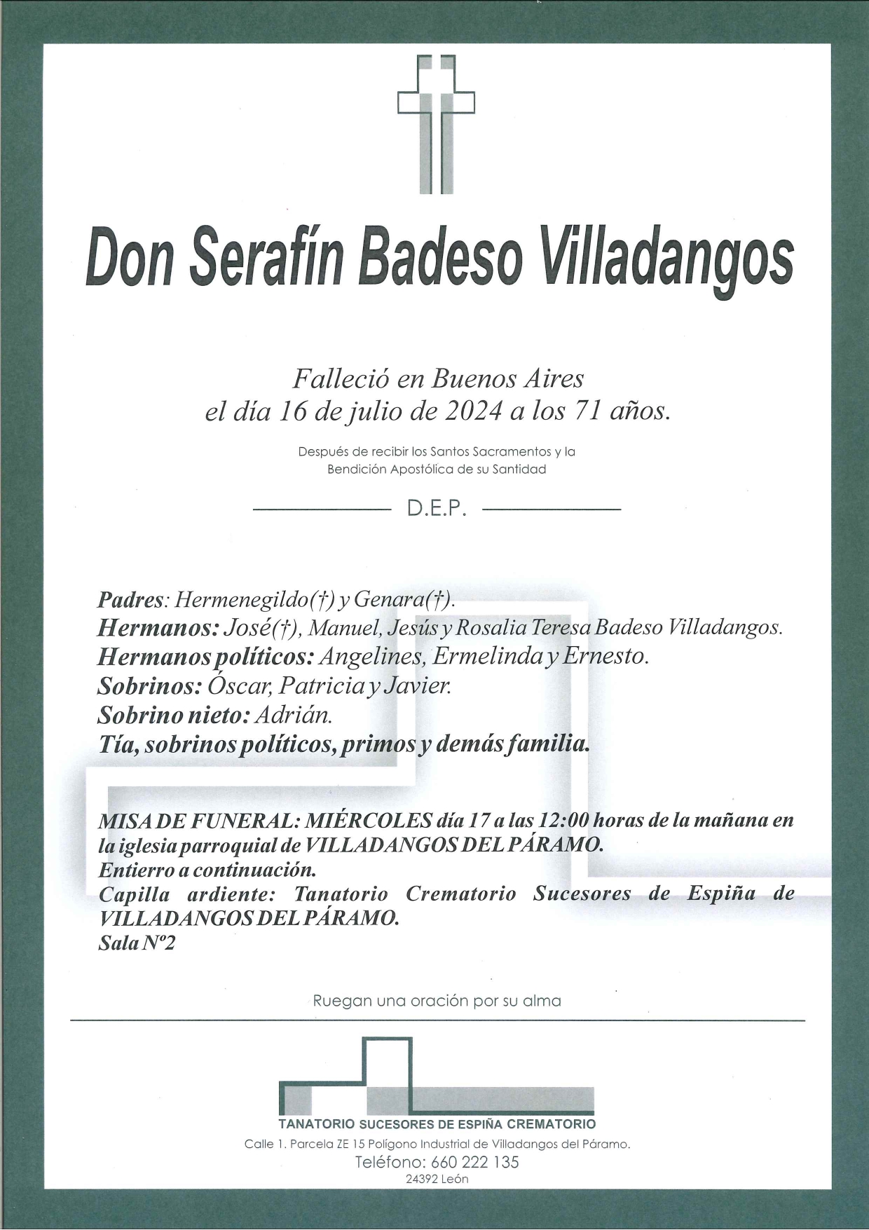 Lee más sobre el artículo Serafín Badeso Villadangos