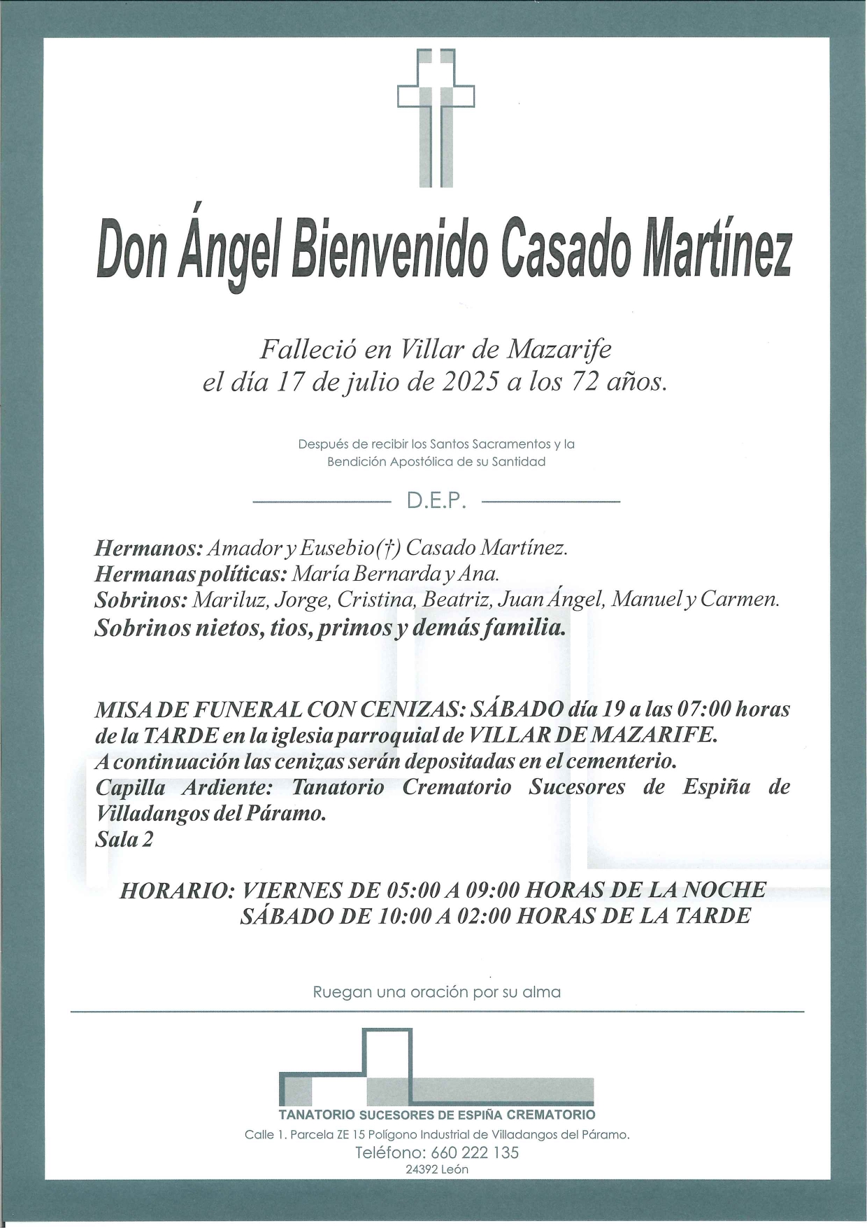 Lee más sobre el artículo Angel Bienvenido Casado Martinez